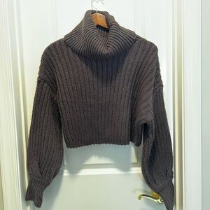 Urban Outfitters Chunky Rib Knit Cropped Turtleneck Sweater Small Dark Brown